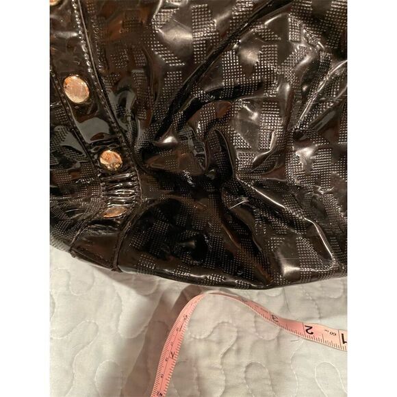 Michael Kors Black Patent Embossed Logo Shoulder Bag Gold Accents - Picture 7 of 9